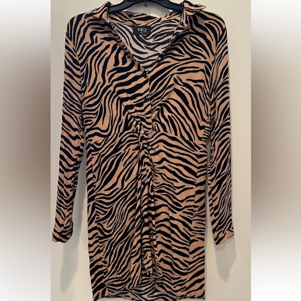 Vici Black and Tan Zebra Pattern Dress